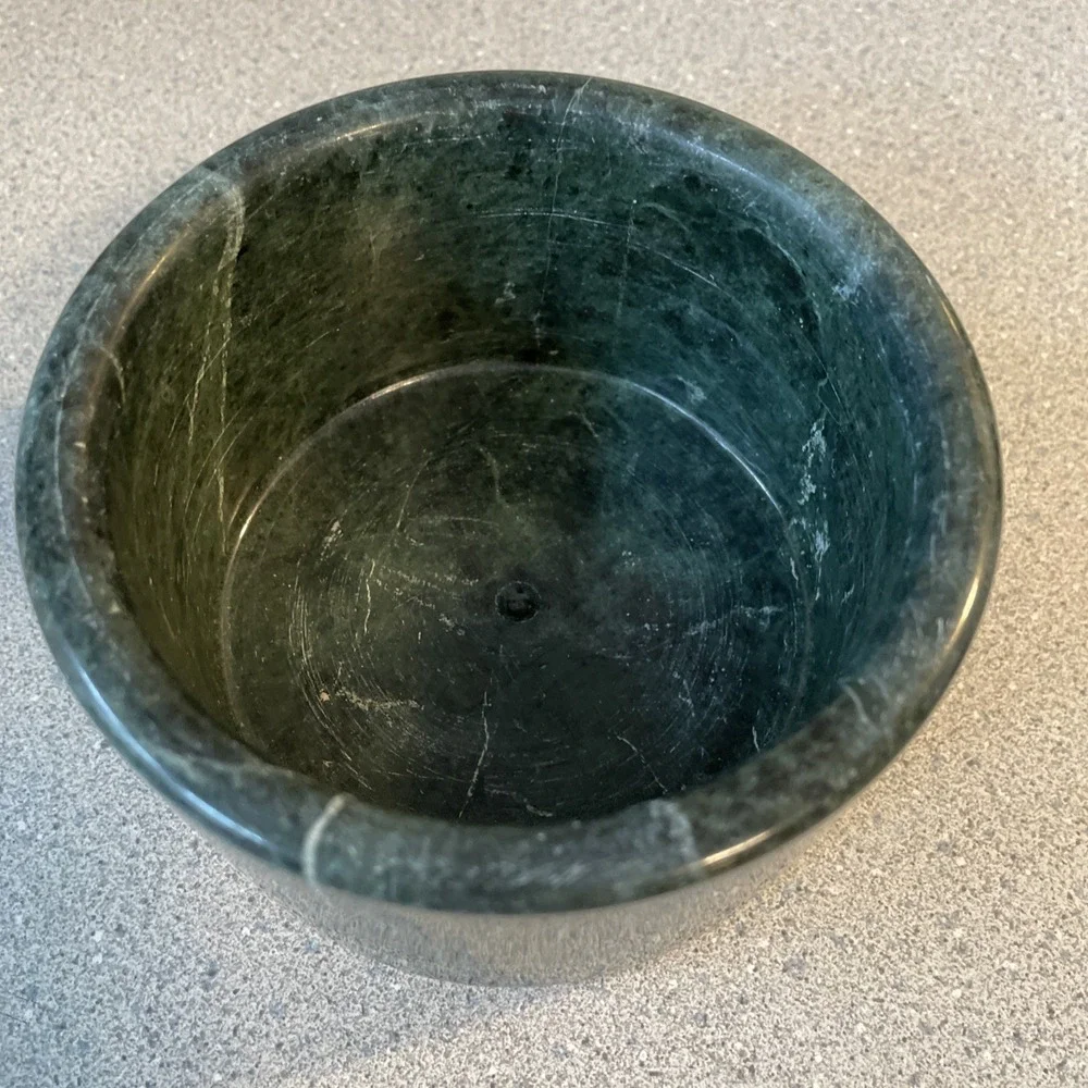 Vintage Green Marble Stone Wine Coaster Nut Bowl Trinket Chiller Cooler Crock